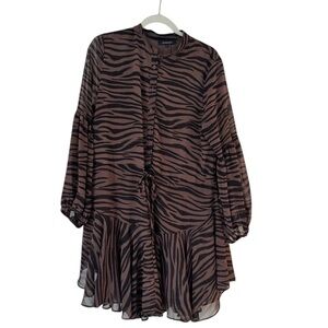 Olivaceous Brown Zebra Long Sleeve Midi Dress